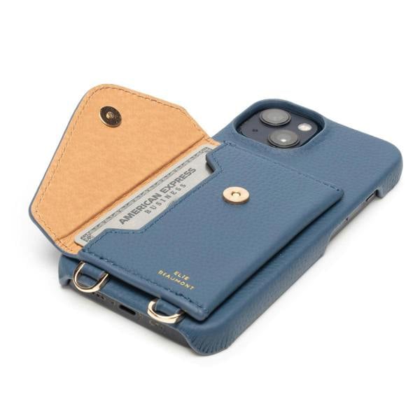 Elie Beaumont Genuine Leather iPhone Case - Teal - Distressed Denim Lanyard