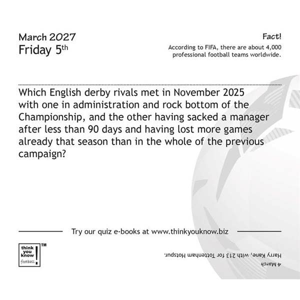 Think You Know Football? Desk Calendar 2027, Desk Calendars, Day To View, Sports, Gift