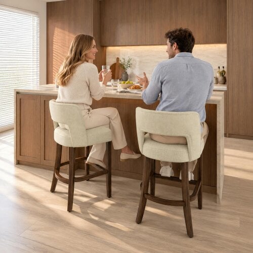 HOMCOM Bar Stools Set of 2 with Curved Backrest, Beige