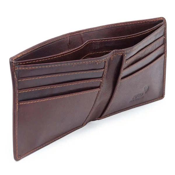 mens rfid leather bifold wallet brown open view
