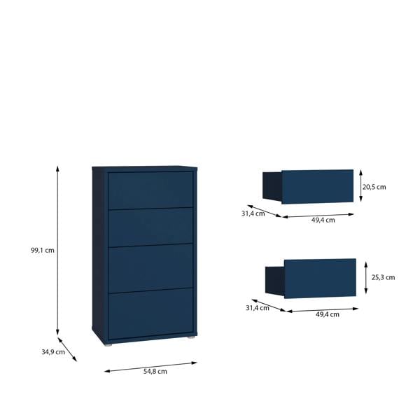 Alice Springs Tall 4 Drawer Chest with Push-to-Open Drawers in Night Blue