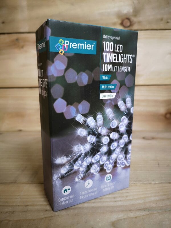 Samuel Alexander 100 LED 10m Premier Christmas Indoor Outdoor Multi Function Battery Operated String Lights with Timer in Cool White