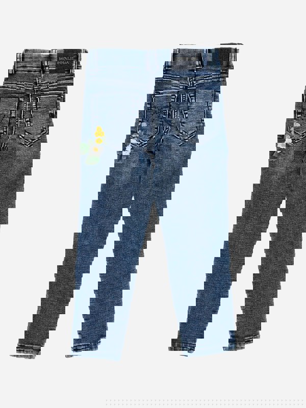 Monnalisa Girls Embroidered Denim Stretch Jeans in Blue