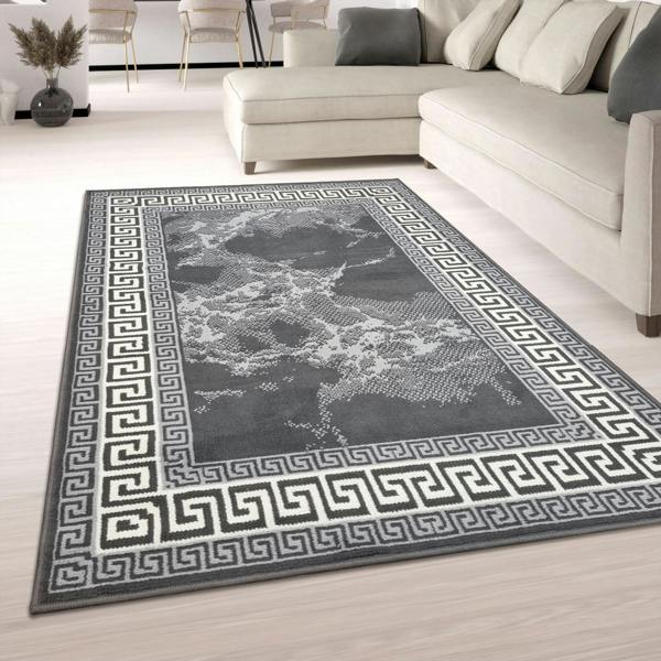Viva Rugs Marble Rug Grey Large Small XL Soft Modern Bordered Living Room Bedroom Carpet Rug