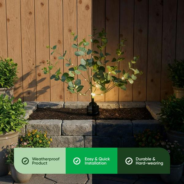 Gardenwize Solar Eucalyptus Tree Stake Light – Warm White LED Garden Light