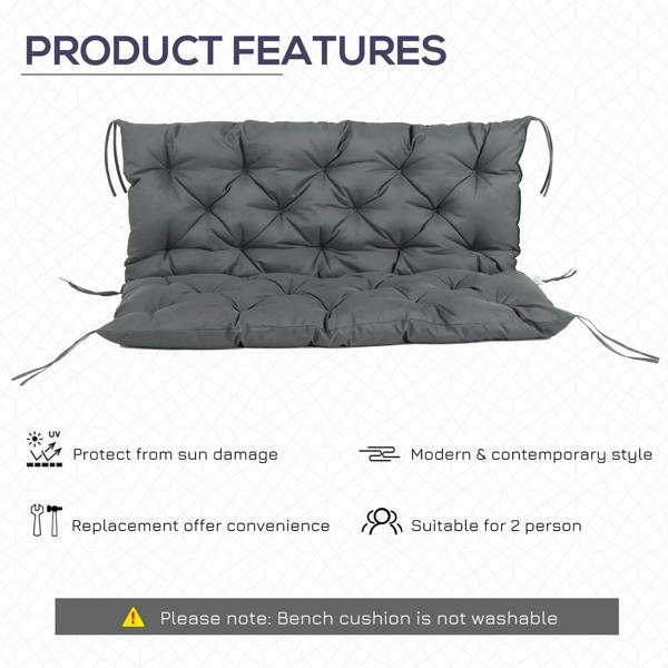 Dark grey tufted swing chair cushion with long tie ropes