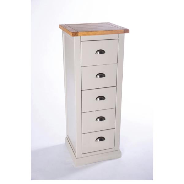 Cabinet Bits Loreo 5 Drawer Narrow Chest of Drawers Chrome Cup Handle