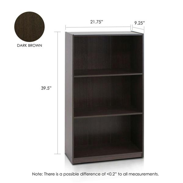 WALPLUS Basic 3-Tier Bookcase Storage Shelves, Dark Brown designed to complement modern interiors - 99736DBR