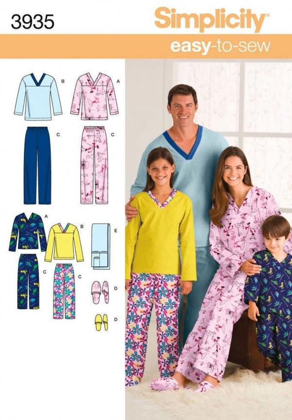 Simplicity Sewing Pattern 3935, Accessories, Shoes, Trousers, Tops, Pyjamas for Kids, Men, Teenagers, Women, XS-S-M-L-XL - Easy