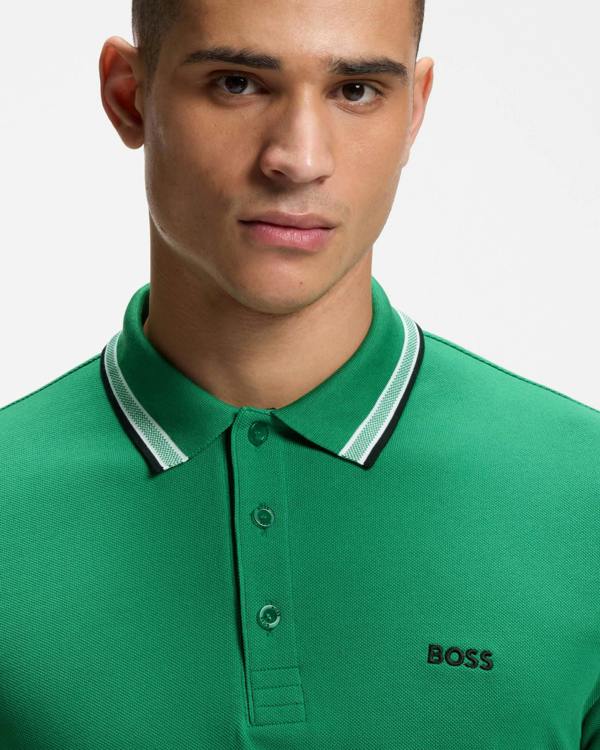 BOSS Green Paddy Mens Cotton-Piqué Polo Shirt with Contrast Logo - Bright Green 320
