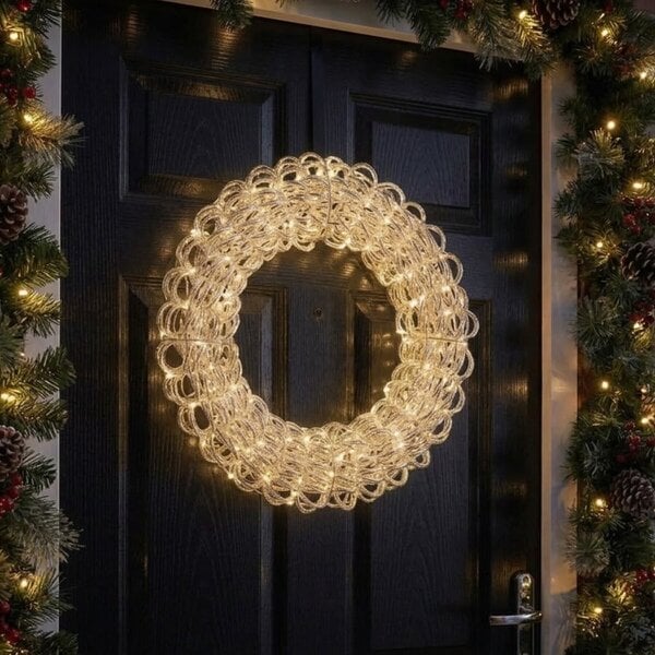 Garden Greatness Twinkling Silver LED Christmas Wreath