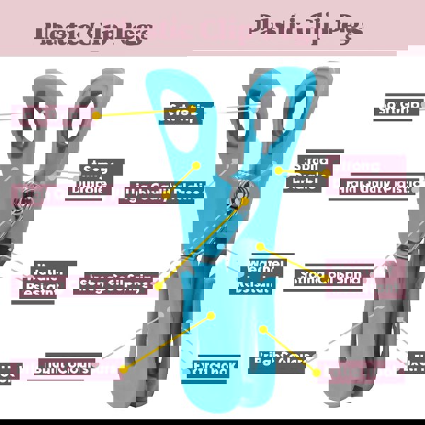 JVL Plastic Peg Basket, Grey with 48 Prism Clip Pegs with Hooks, Multi