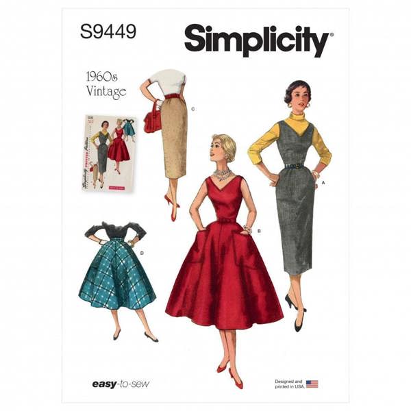 Simplicity Sewing Pattern 9449, Dresses, Skirts, Vintage Style for Women, H5 (6-8-10-12-14) - Easy