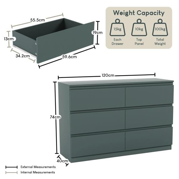 Vida Designs Denver 6 Drawer Chest, Black