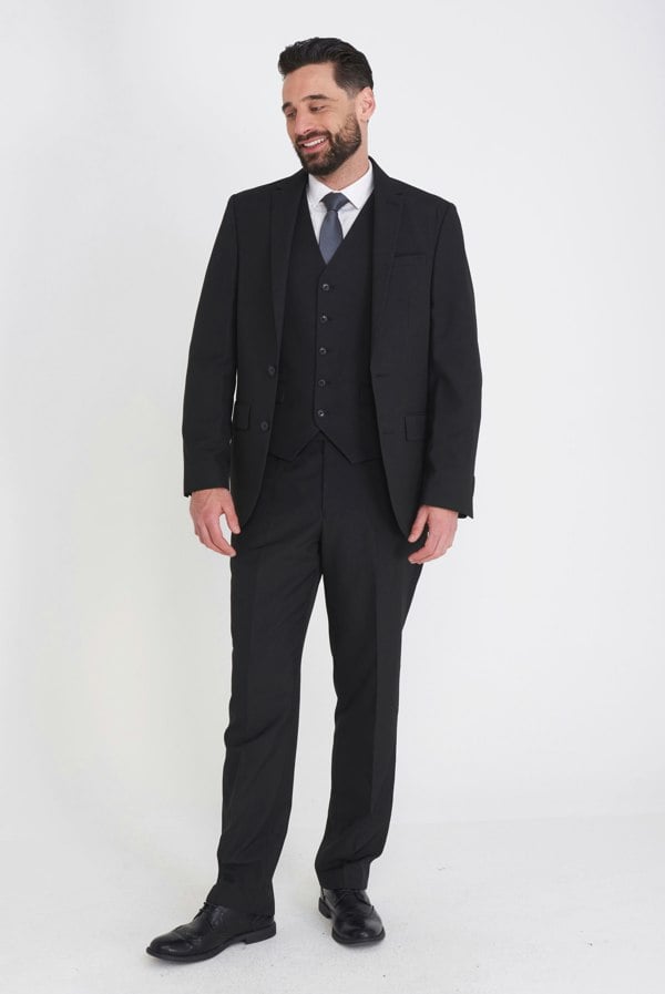 Carter & Jones Big & Tall Three Piece Tailored Fit Suit - Black