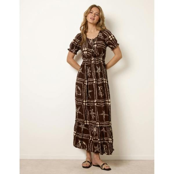 Blue Vanilla Starfish Print Tie Front Maxi Dress
