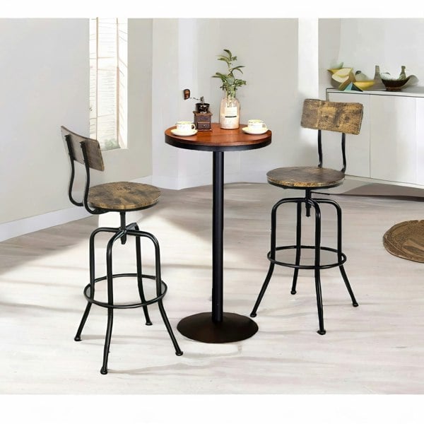 Rafaelo Mobilia Set Of 2 Industrial Rustic Brown Bar Stools With Back & Footrest