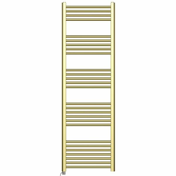 MYHOMEWARE 500 x 1600 mm Shiny Gold Electric Bathroom Towel Rail Radiator With Manual Electric Element Pre-Filled Standard Element