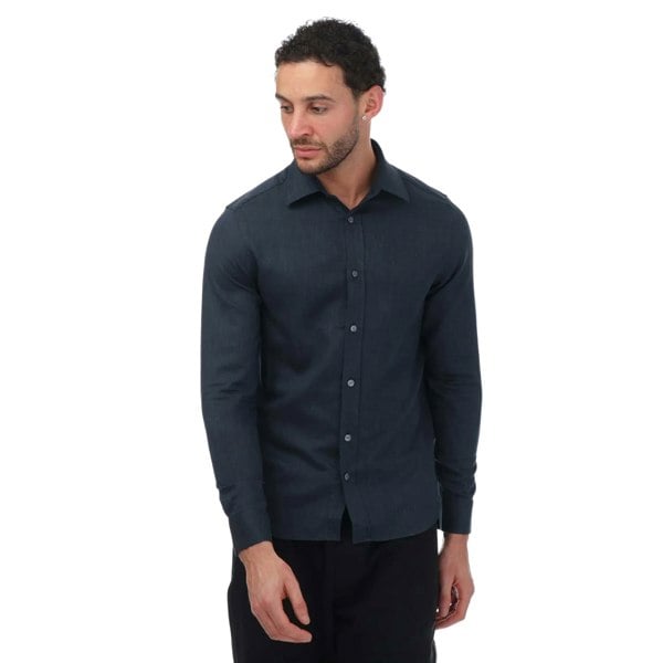 Ted Baker Mens Crotone Herringbone Long-Sleeved Shirt - Navy