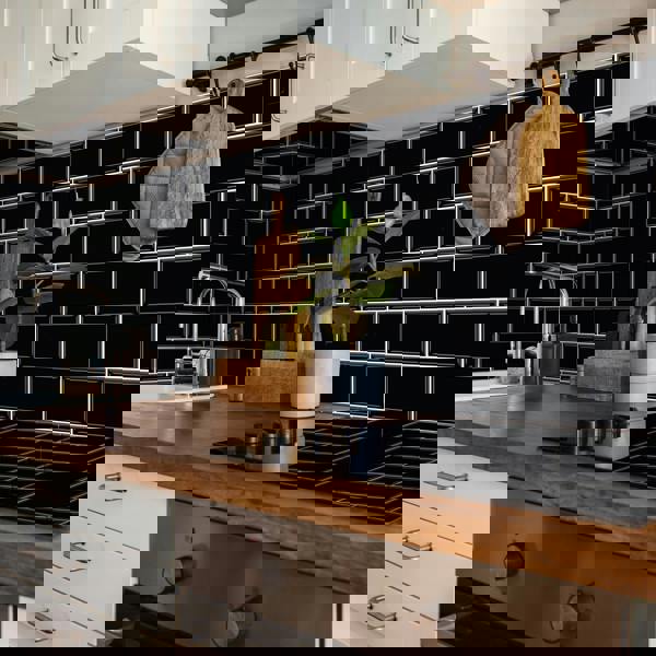 WT3D1807 - Black Metro Subway Glossy 3D Tile Sticker 30.5 x 15.4cm (12 x 6 in) - 20pcs in a pack