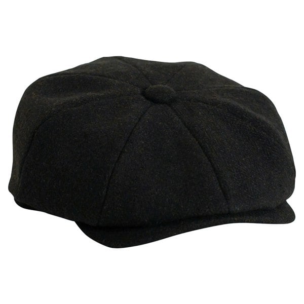 Gamble & Gunn Black Herringbone Newsboy Button Top Cap