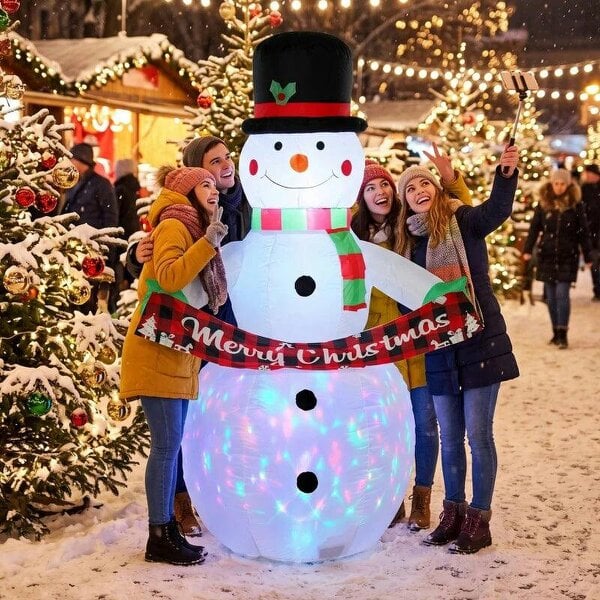 Bobobiy Inflatable Christmas Decoration, 6.7FT Christmas Inflatable Snowman with Colourful LED Light