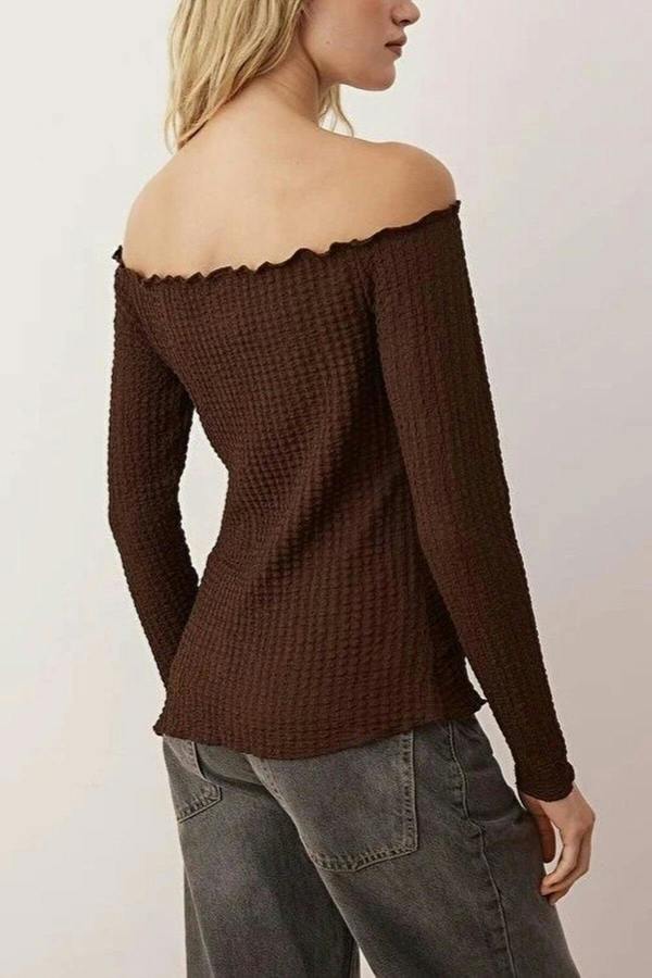 WOVCOR Carmen Collar Textured Asymmetrical Knit Blouse
