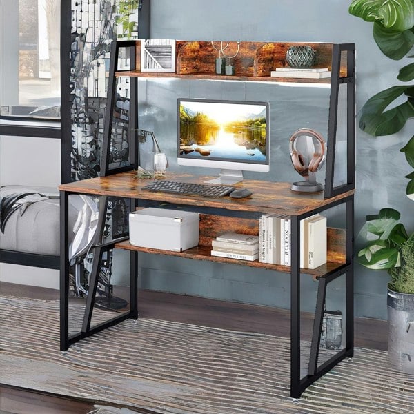 Rafaelo Mobilia 3 Tier Industrial Writing Desk Rustic Brown