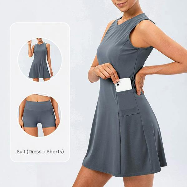 Anniou Two-Piece Tennis Dress Set - Grey