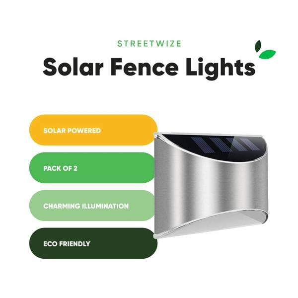Gardenwize Pack of 2 Solar Fence Lights – Lucent LED Wall Lights