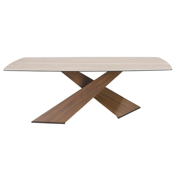 Angel Cerdá Oval dining table with barrel-shaped porcelain marble and walnut top 1175