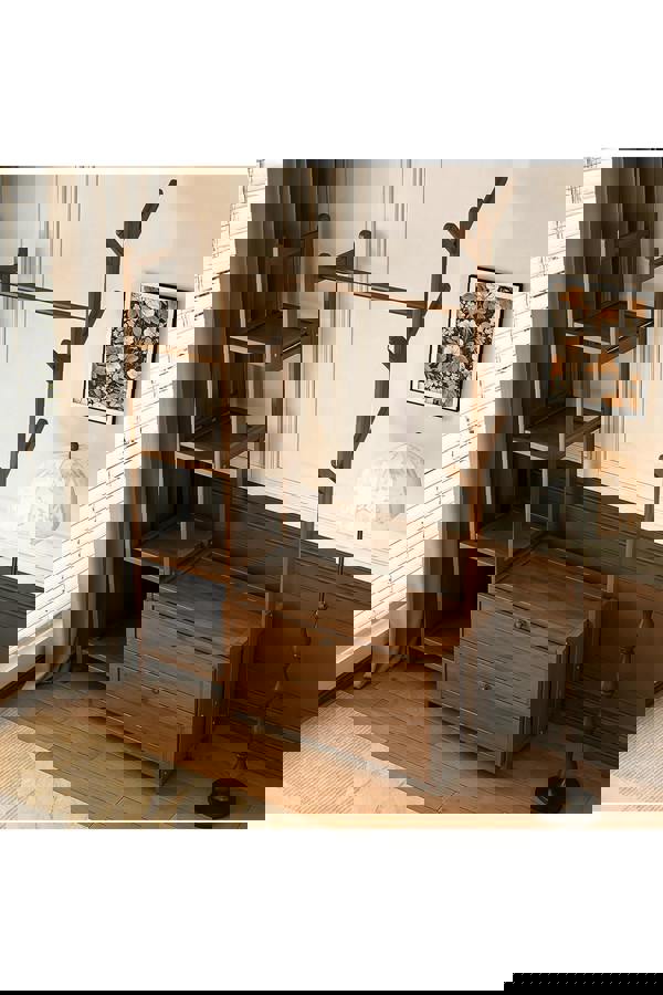 Living and Home Freestanding Bamboo Clothes Rack Garment Rack with Storage Shelves Coat Hanger