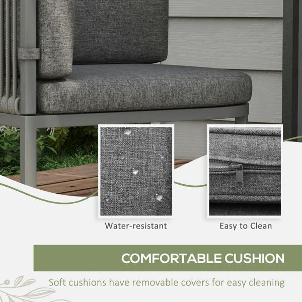 Grey rattan cube seating cushion with removable covers; water-resistant fabric