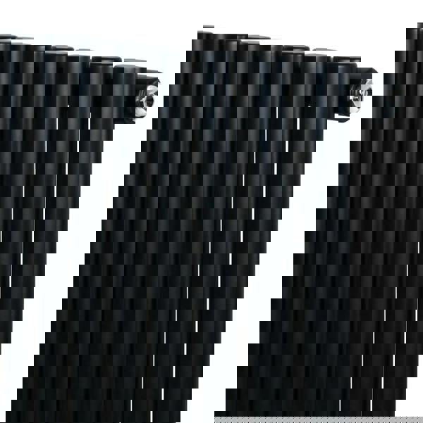 Sleek black oval single column radiator with smooth, rounded tubes and a polished valve, designed for modern heating solutions