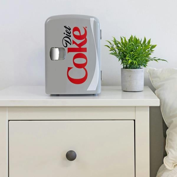 Coca-Cola Diet Coke 4L Mini Fridge Grey 6 Can Portable Cooler & Warmer for Desk, Bedroom or Car (12V)