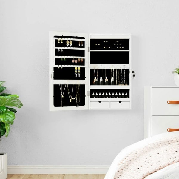 Berkfield Mirror Jewellery Cabinet with LED Lights Wall Mounted White