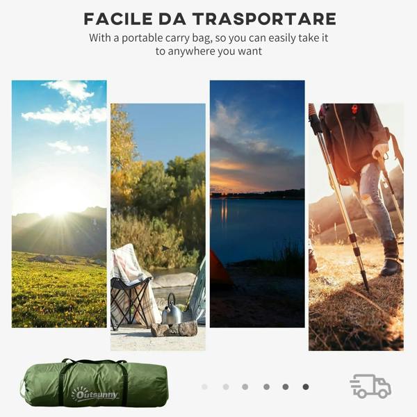 Dark green tunnel tent with included carry bag for convenient transport