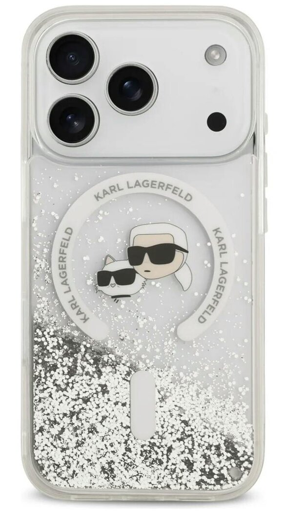 Karl Lagerfeld Liquid Glitter Karl & Choupette Heads Case with MagSafe for iPhone 17/18 Pro 6.3" Clear - KLHMP18LLGKCSGH