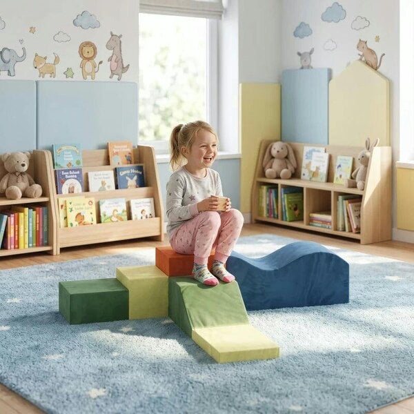 Kids Soft Play Set, 6PCS Foam Climbing Blocks with Non-Slip Base, Indoor Soft Playground for Climbing and Crawling
