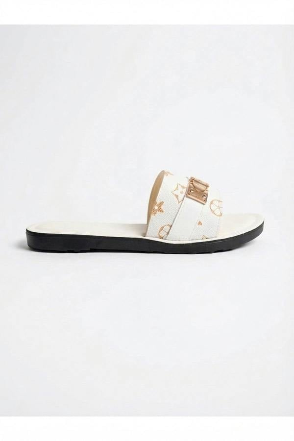 Amber Patterned Slider Sandals - White_wb