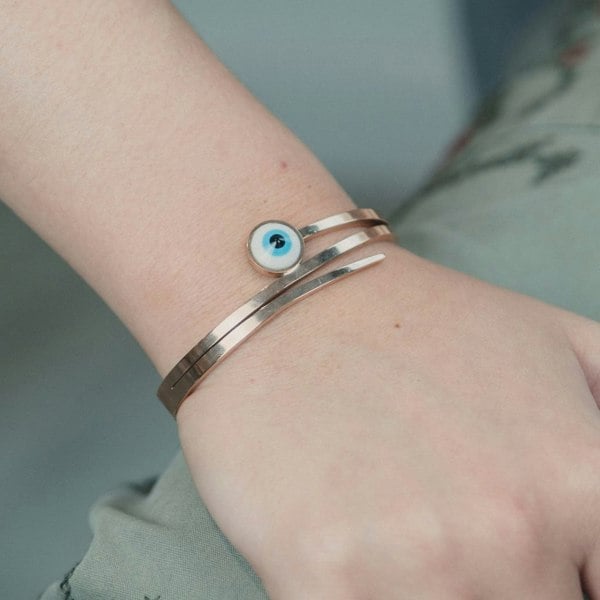 The Colourful Aura Round Evil Eye 18ct Rose Gold Multilayer Turkish Antique Armlet Bangle