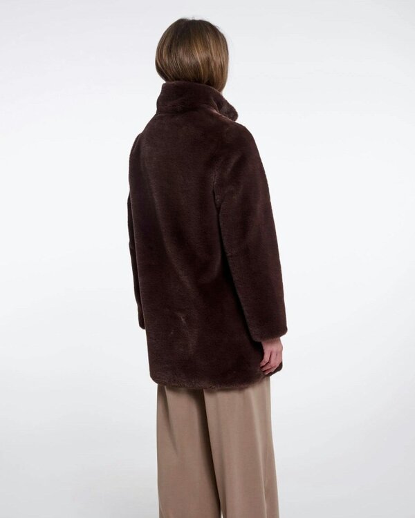 Rino & Pelle Nonna Womens Single Breasted Faux Fur Coat - Coffee Roast