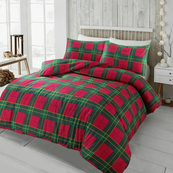 HomeSpace Direct Flannelette Tartan Check Brushed Cotton Duvet Cover Set