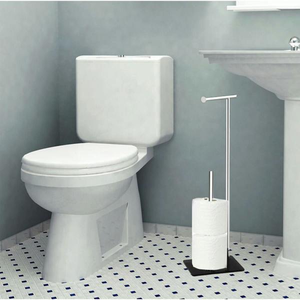 Dyzi Freestanding Toilet Roll Holder & Storer Black Glass Base 60.5cm