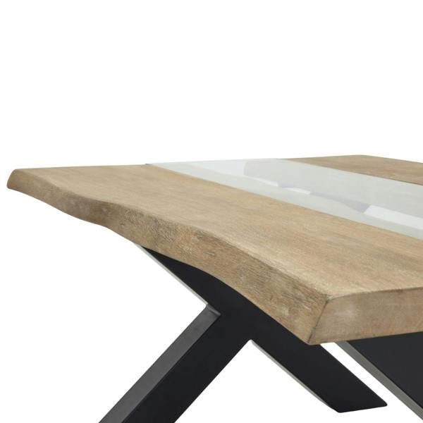 Wyld Haus Vouvant Live Edge  Light Acacia Wood and Glass Coffee Table