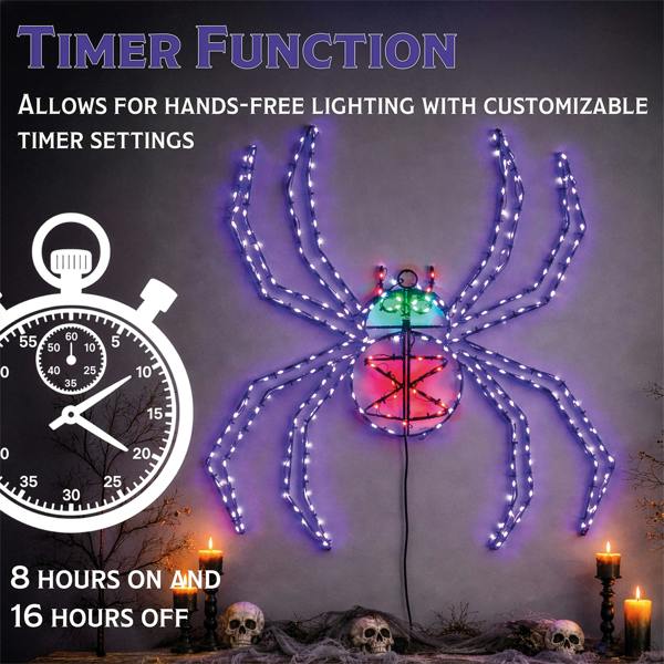 Fxlab Multicolour Micro LED Metal 2D Silhouette Spider Outdoor with Timer