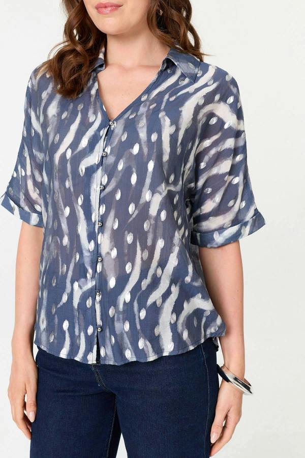 Indigo | Printed 1/2 Sleeve V-Neck Shirt