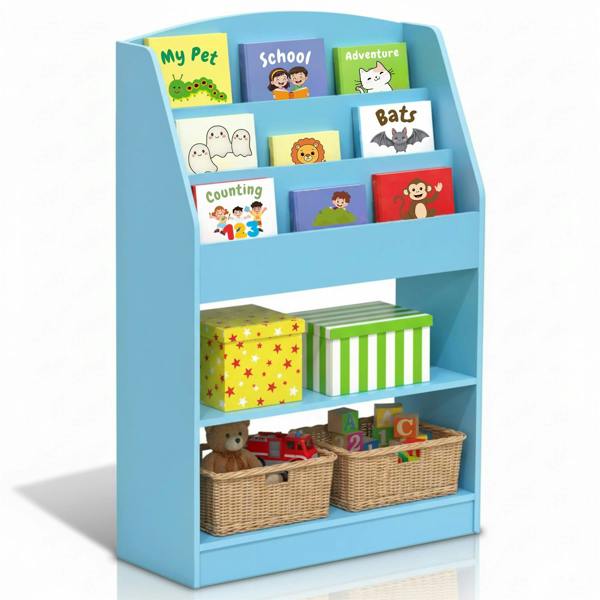 WALPLUS KidKanac Magazine/Bookshelf with Toy Storage, Light Blue | Stylish Wall Art for Modern Homes