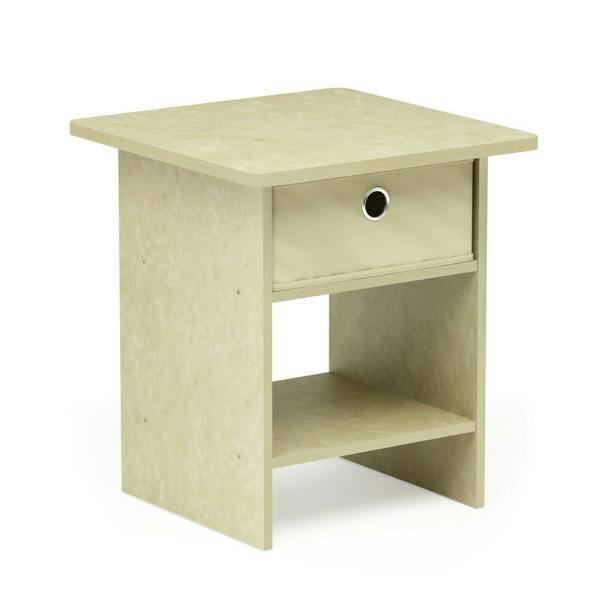 WALPLUS Dario End Table/Night Stand with Storage Shelf & Bin Drawer, Cream Faux Marble/Ivory - Space-Saving Home Organizer