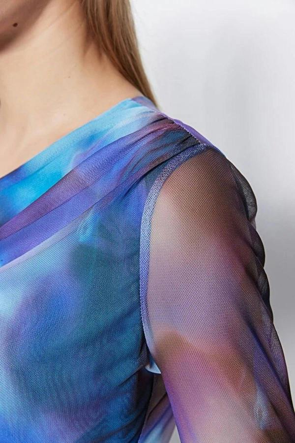 WOVCOR Knit Bodysuit with a Transparent Tulle Back Detail